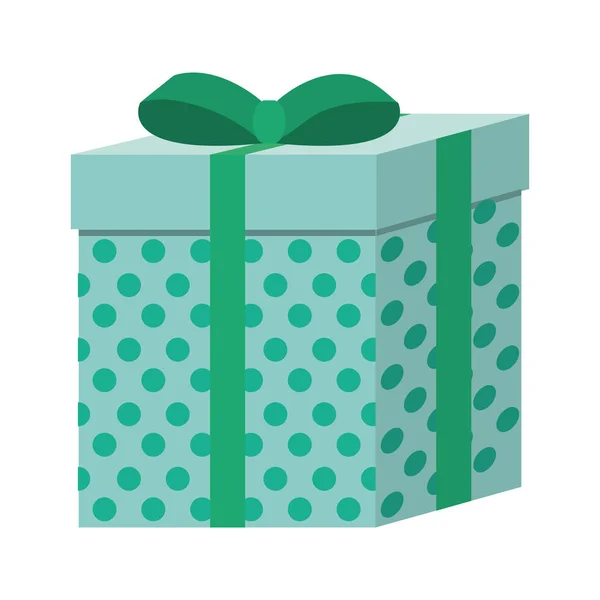 Green square gift box present ribbon dots — Stock Vector