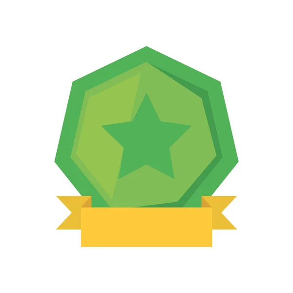 Bouclier vert avec étoile et ruban jaune — Image vectorielle