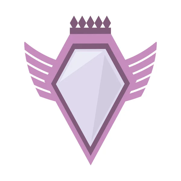 Pink shield crown winged shape geometric badge — Stock Vector