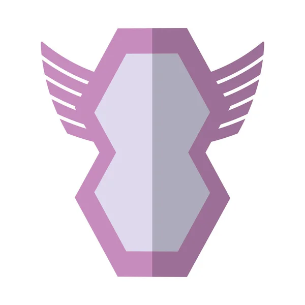 Pink shield  winged shape geometric badge shadow — Stock Vector