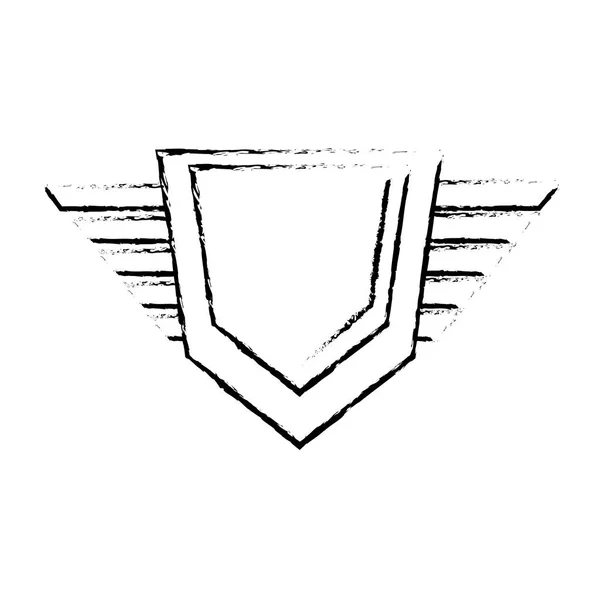 Hexagon shield skydd badge bevingade skiss — Stock vektor