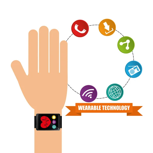 Wearable technologie hand horloge gezondheid app — Stockvector