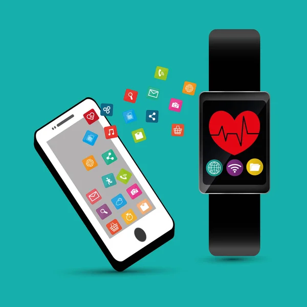 Hand houden smartphone slimme horloge gezondheidszorg app — Stockvector