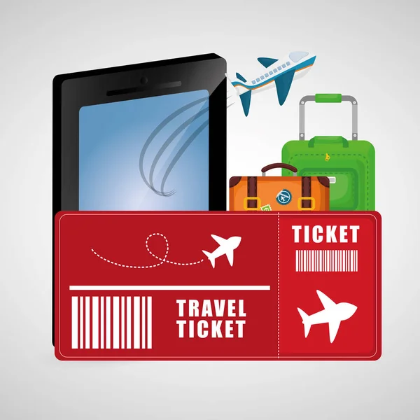 Billet de voyage smartphone bagage avion vacances business concept — Image vectorielle