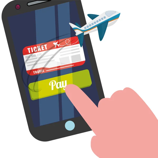 Billete de viaje smartphone pagar comprar avión — Archivo Imágenes Vectoriales