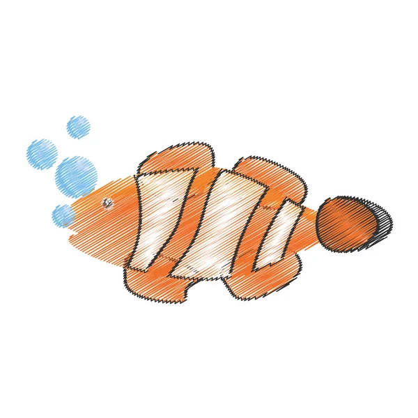 Handzeichnung Clown Fisch Korallenanemone Riff Blasen — Stockvektor