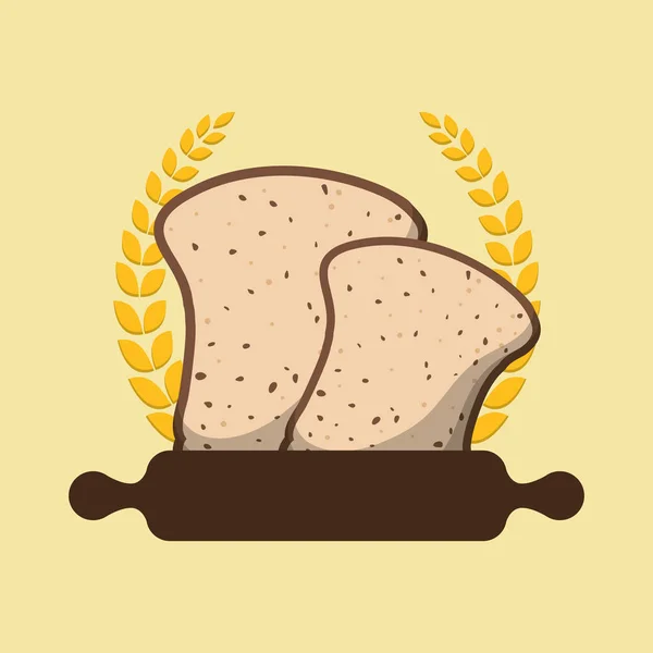 Petit déjeuner rouleau de cuisson moitié pain laurier badge — Image vectorielle