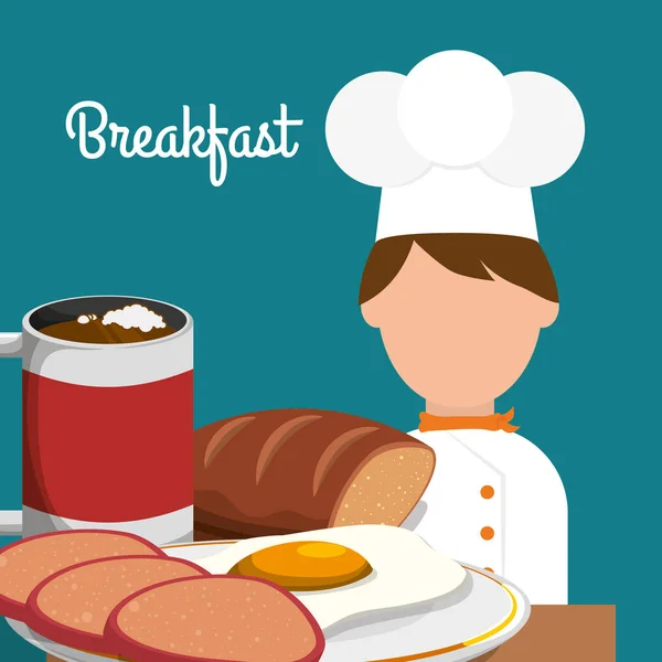 朝食シェフおいしい卵パン カプチーノ — ストックベクタ