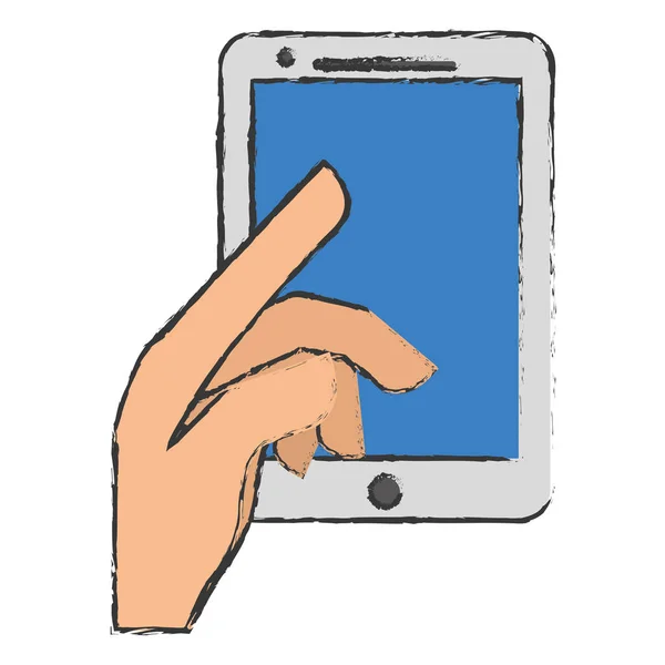 Mano y smartphone icono de imagen — Vector de stock