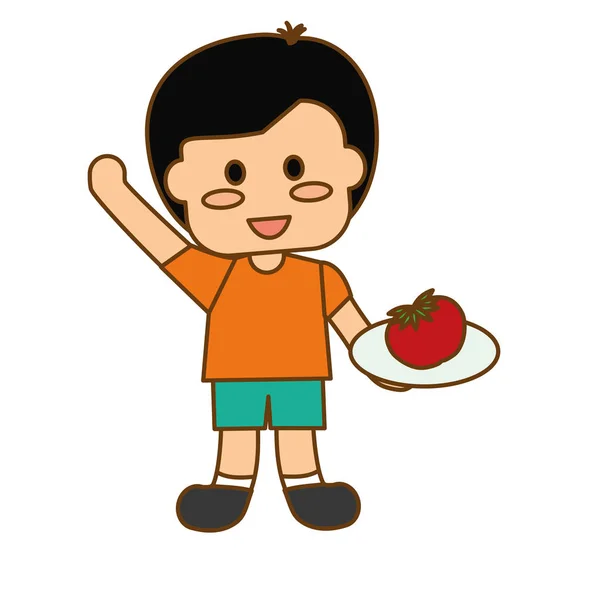 Niño feliz con la alimentación saludable iconos relacionados imagen — Vector de stock