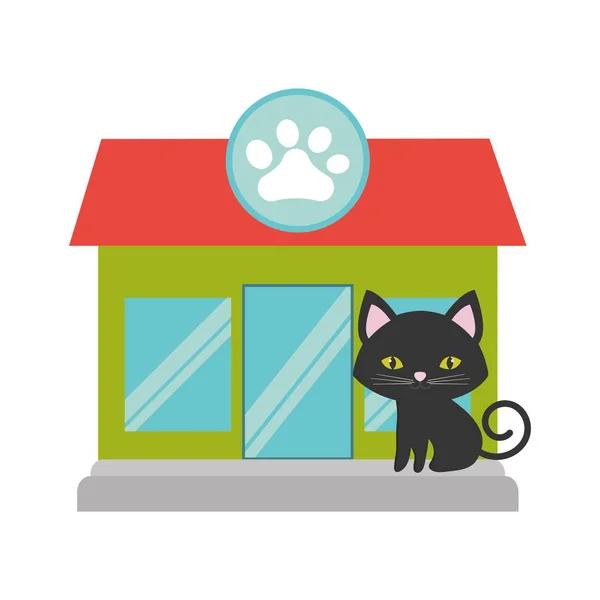 Oczu różowe uszy zielony kot pet shop fasada łapka — Wektor stockowy