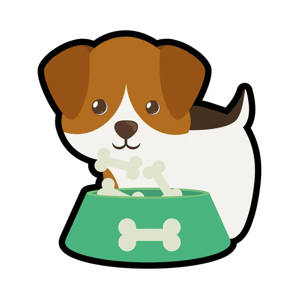 犬の小さな肖像画素敵なボウル食品 b 印刷 — ストックベクタ