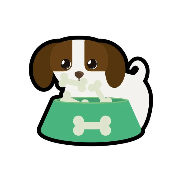 Cão pequeno canino adorável tigela comida b impressão — Vetor de Stock