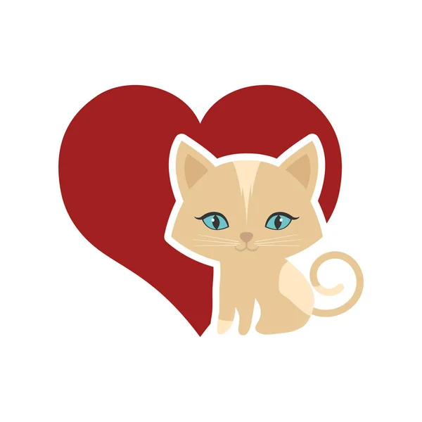 Kot Zwierzęta domowe furry czerwone serce — Wektor stockowy