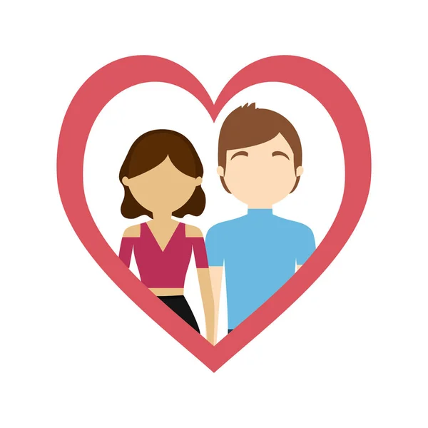 Paar Liebe Rahmen Herzen süße Gefühle — Stockvektor