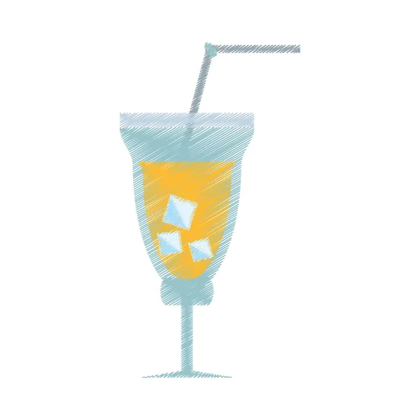 Desenho coquetel bebida fresca palha gelo — Vetor de Stock