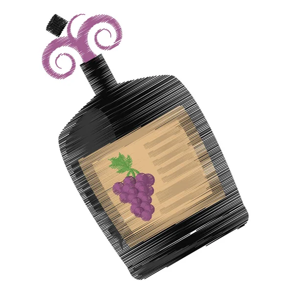 Desenho grande garrafa de vinho bebida líquida uva —  Vetores de Stock