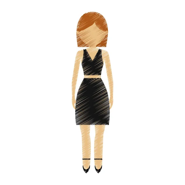 Dibujo mujer avatar vistiendo falda negra modelo camisa — Vector de stock