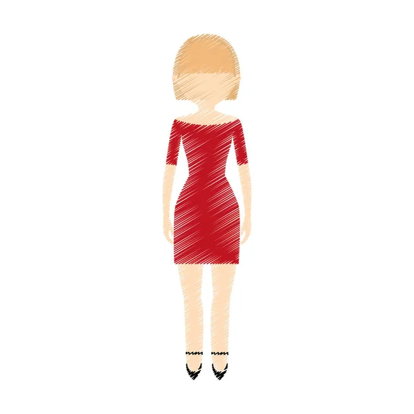 Dibujo mujer avatar vestido rojo elegante de moda — Vector de stock