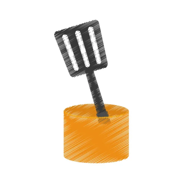 Dessin spatule jaune récipient ustensile cuisine — Image vectorielle