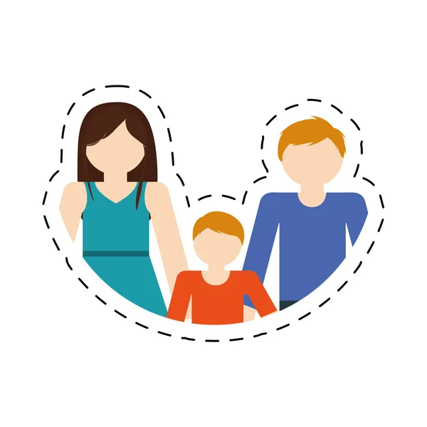 Family mom dad and son together members cut line — Stock Vector