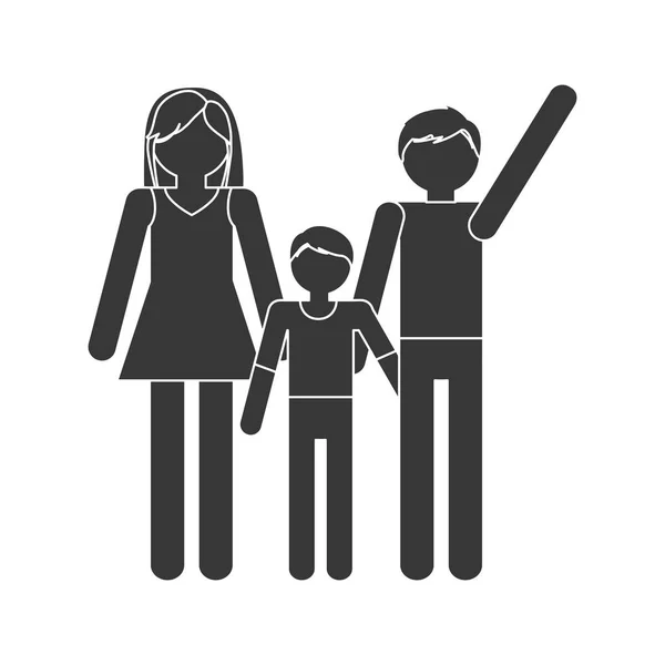 Silhouette famiglia mamma papà e figlio insieme membri — Vettoriale Stock