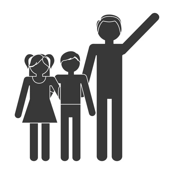 Silhouette family father and children lovely — Stock Vector