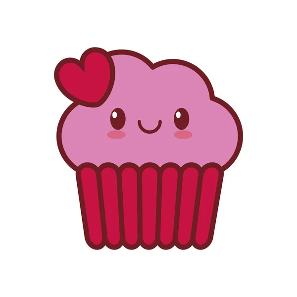 Kawaii liefde cup cake hart Valentijn — Stockvector