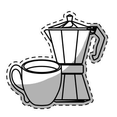 Şekil moka pot kahve fincanı ile