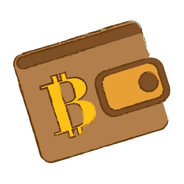 Icono de Bitcoin, bolsa marrón para ahorrar dinero — Vector de stock