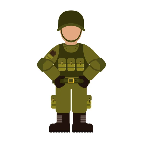 Militar con sus diferentes herramientas de protección icono de imagen — Vector de stock