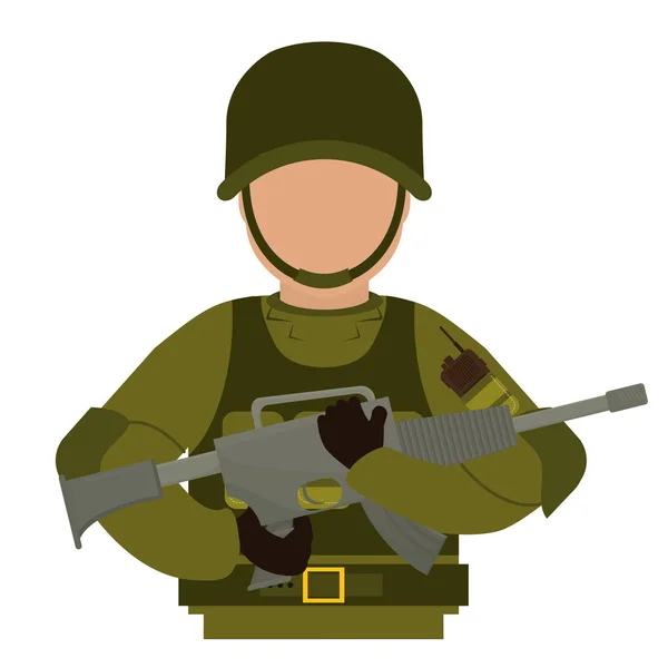 Militaire met zijn pistool en apparatuur bescherming — Stockvector