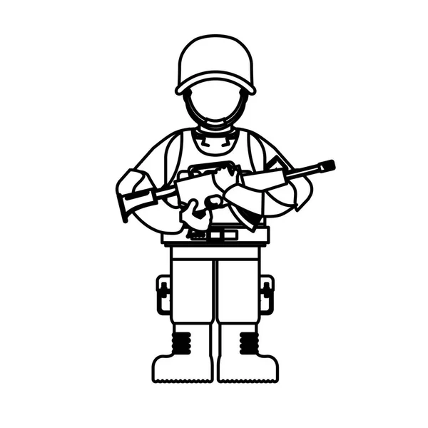 Military figure with its different protection tools and his gun — Stock Vector