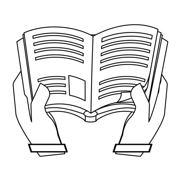 Figura libro en el color de la piel manos — Vector de stock