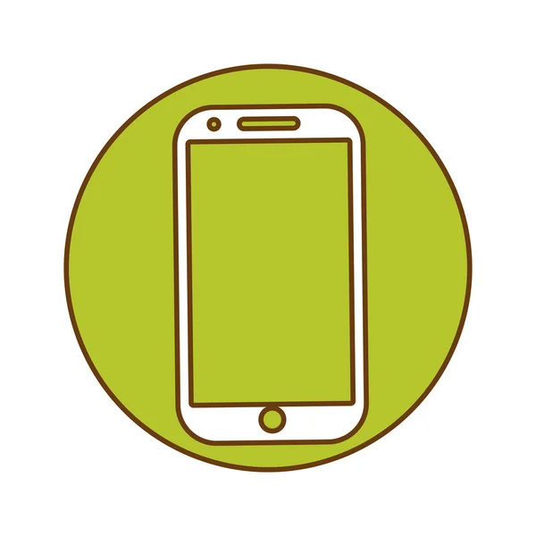 Зеленый символ смартфона с кнопкой аппликации — стоковый вектор