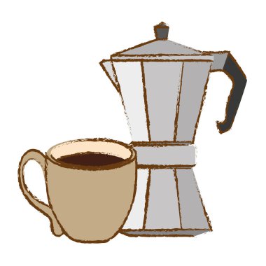 Gümüş moka pot kahve fincanı ile