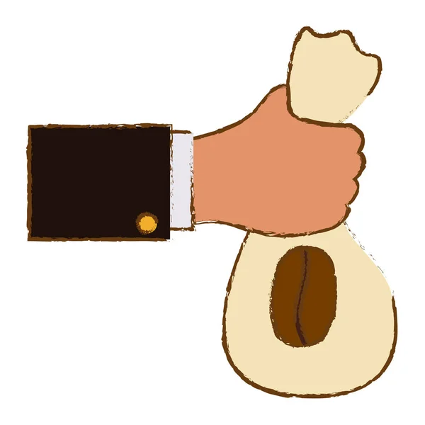 Цвет кофе мешок в руке значок — стоковый вектор