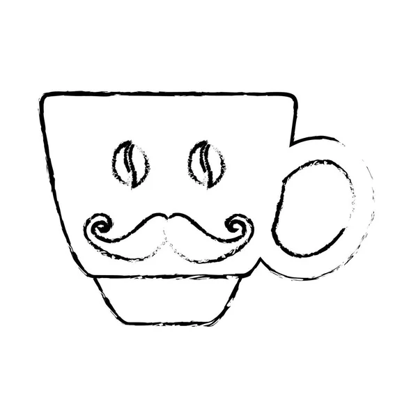 Kontur kahve fincanı bıyık simgesiyle — Stok Vektör