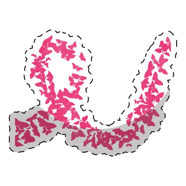 Rosa pétalos de rosa con el símbolo de cáncer de mama — Vector de stock