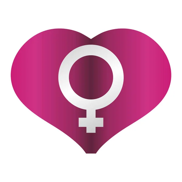 Cuore Fucsia con icona simbolo femminile — Vettoriale Stock