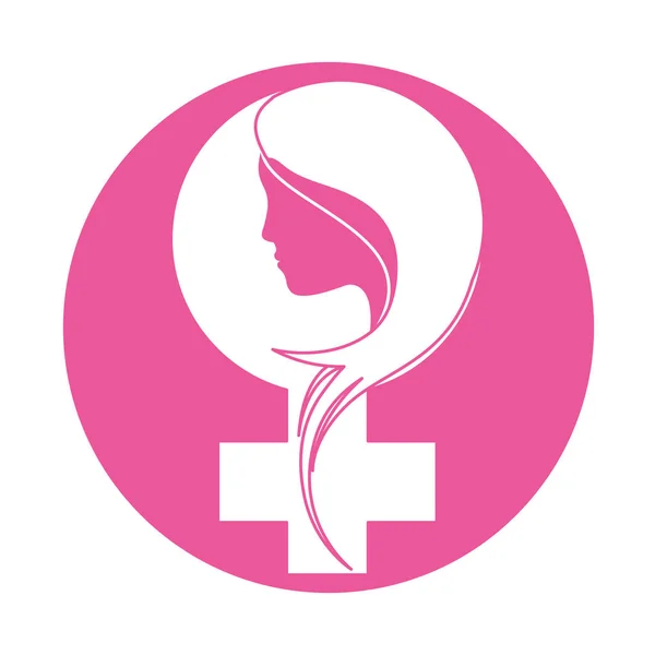 Emblema câncer de mama ribon com mulher — Vetor de Stock
