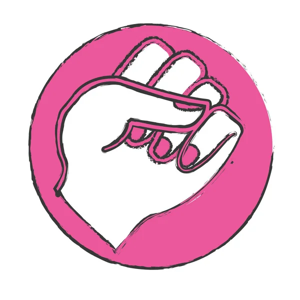Emblema mano weilding difesa femminile — Vettoriale Stock