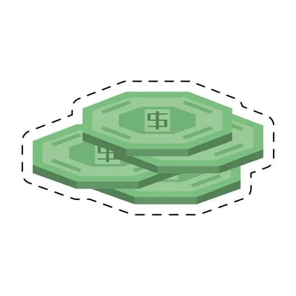 Green coins money cash cut line — Stock Vector