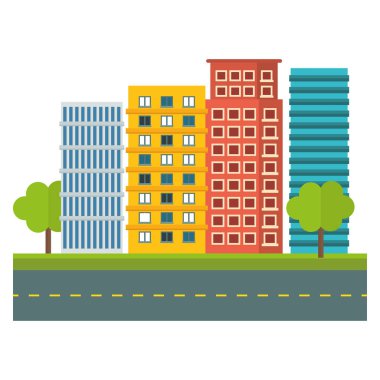 Şehir sahne ve ağaçlar görüntü binalarla