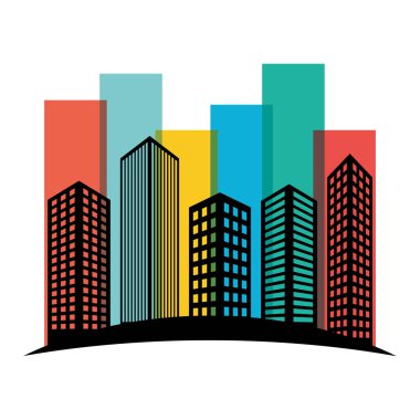 renkli binalar ve şehir sahne çizgi etiket