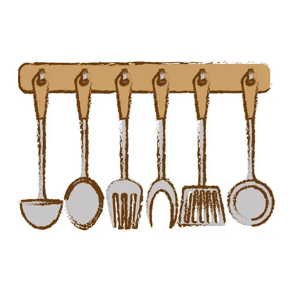 Prateado utensílios de rack ícone de cozinha — Vetor de Stock