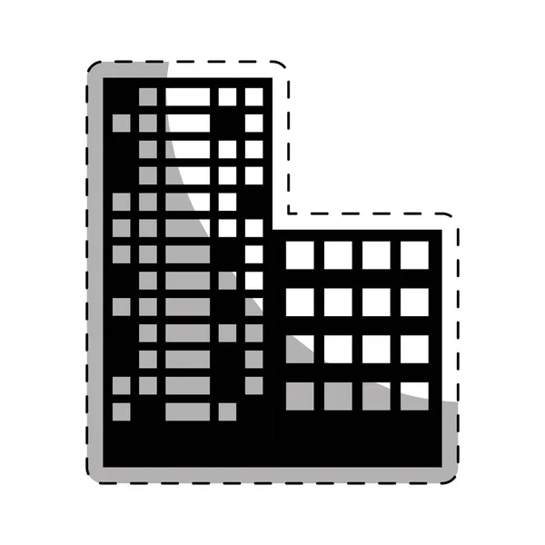 Black buildings and city scene line sticker — Stock Vector