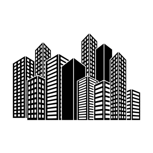 Edifícios de contorno e imagem de ícone de cena da cidade — Vetor de Stock