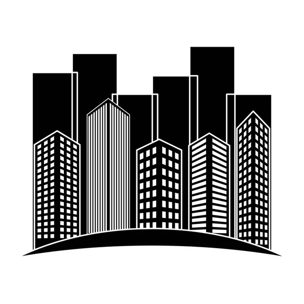 Edificios negros y etiqueta engomada escena de la ciudad — Vector de stock