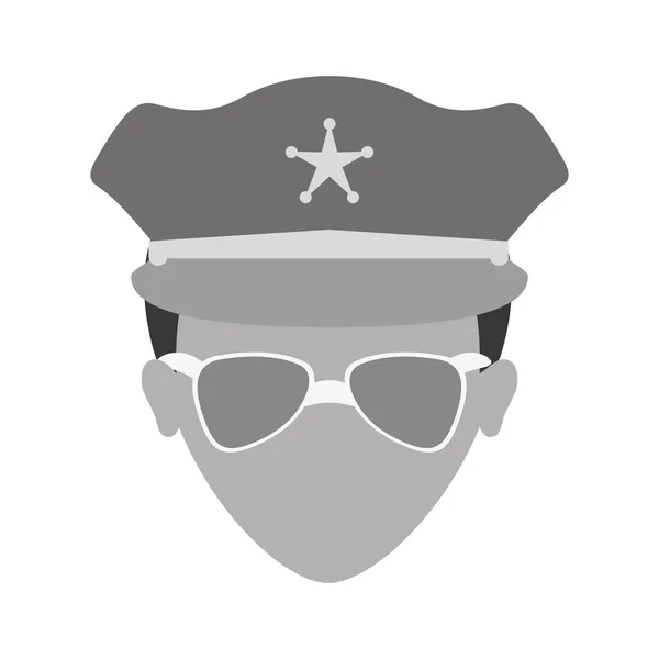 グレースケール警察顔アイコン画像 — ストックベクタ